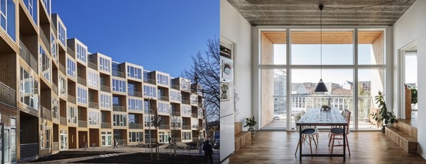 덴마크 코펜하겐 사회주택 '도르테아베즈(Dortheavej)' 아파트의 외부와 내부. 덴마크 건축가 협회에서 수상한 건축가 그룹 'BIG(Bjarke Ingels Group)'가 설계했다. 사진=BL