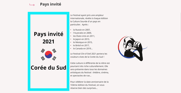 핸드스피크는 내년 프랑스에서 열리는 세계 농 축제 ‘클랑 더이(Clin d’Oeil) 2021’에 초청됐다. 우리나라가 주빈국이다./사진=클랑 더이 홈페이지 캡처