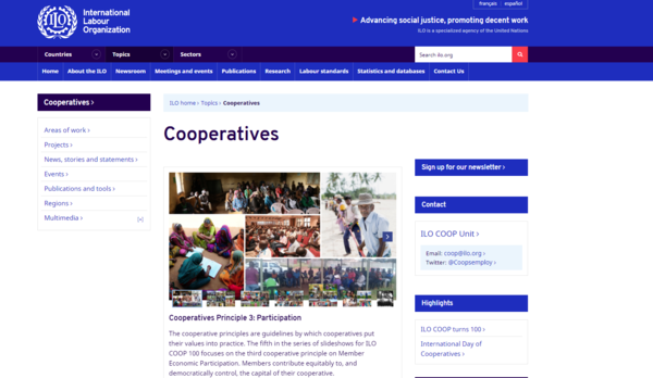 ILO는 기업부서(Enterprises Department) 내 협동조합분과(Cooperatives Unit)를 설치해 운영한다. / 출처=ILO 홈페이지