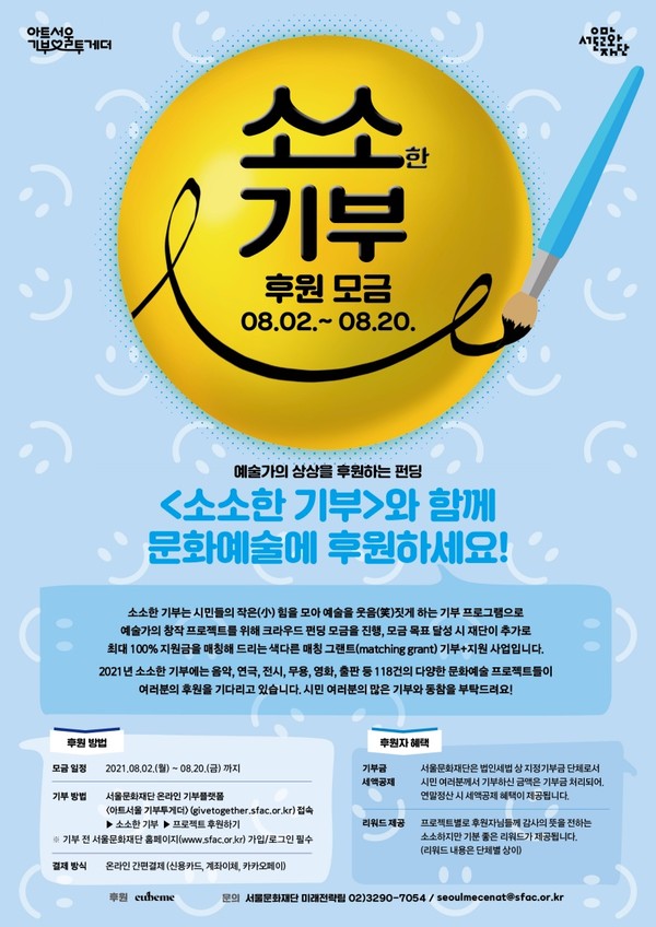 2021 '소소한 기부' 후원 모금 포스터 / 출처=서울문화재단