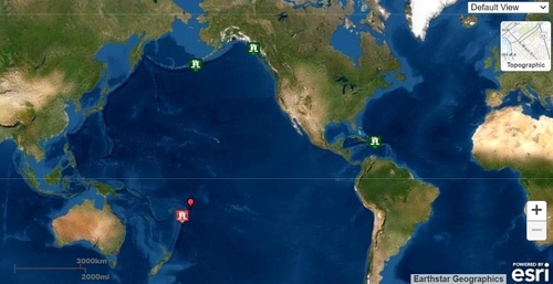 화산이 폭발한 남태평양 통가(빨간색 표시 지점)./사진=미국 쓰나미경보시스템 홈페이지 