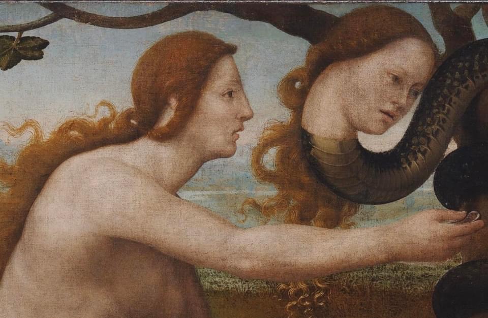 줄리아노 부지아르디니(Giuliano Bugiardini), '아담과 이브(Adam; Eve)'(부분), 1520년경, 미국 메트로폴리탄 미술관.