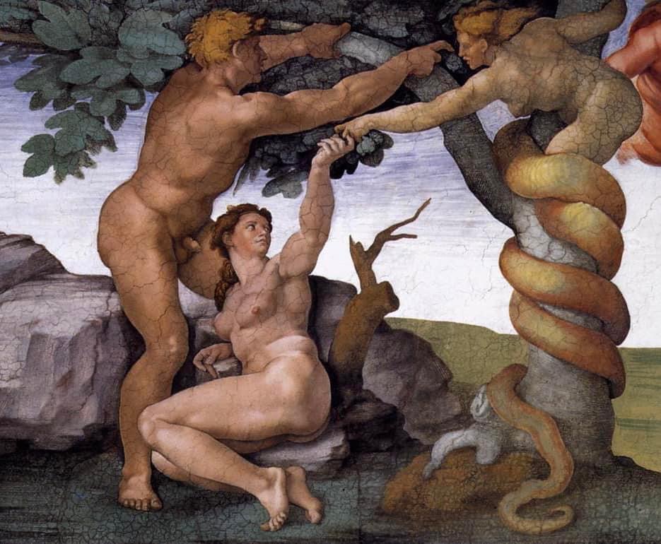 미켈란젤로 부오나로티(Michelangelo Buonarroti), '아담과 이브의 타락(The Downfall of Adam and Eve)', 1508-1512.