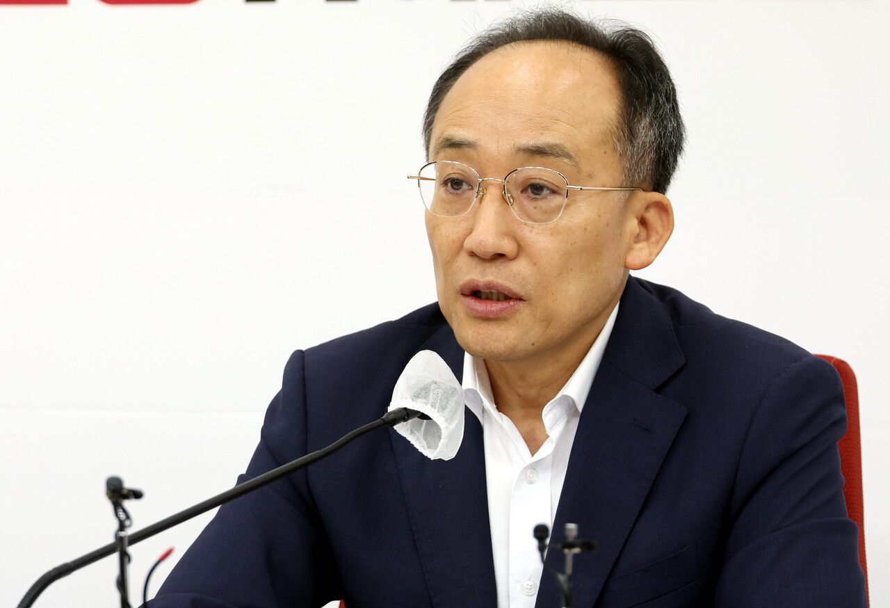 국민의힘 원내대표가 7일 오전 서울 여의도 국회에서 열린 현안 기자간담회에서 발언을 하고 있다. 추 원내대표는 민주당에 ‘8월 임시회 정쟁 휴전 선언’을 제안했다/사진=뉴시스