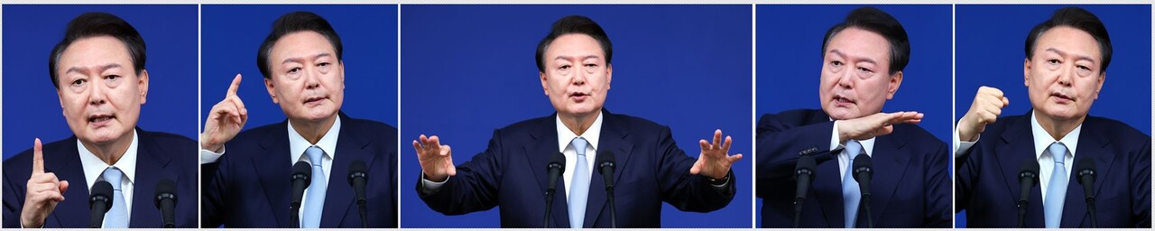 윤석열 대통령이 29일 서울 용산 대통령실 청사 브리핑룸에서 국정브리핑 및 기자회견을 하고 있다. 2024.08.29./뉴시스