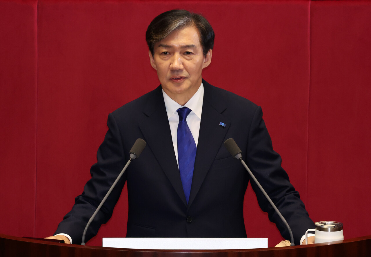 조국 조국혁신당 대표가 9일 오후 서울 여의도 국회에서 열린 제418회국회(정기회) 제4차 본회의에서 비교섭단체 대표연설을 하고 있다/사진=뉴시스