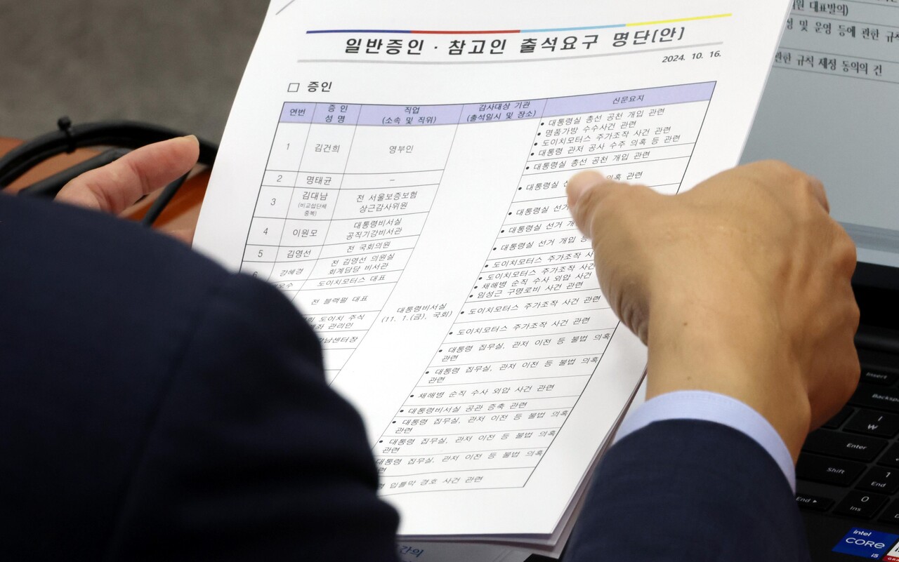 강민국 국민의힘 의원이 16일 오전 서울 여의도 국회에서 열린 운영위원회 전체회의에서 국정감사 증인 및 참고인 명단을 살펴보고 있다./사진=뉴시스