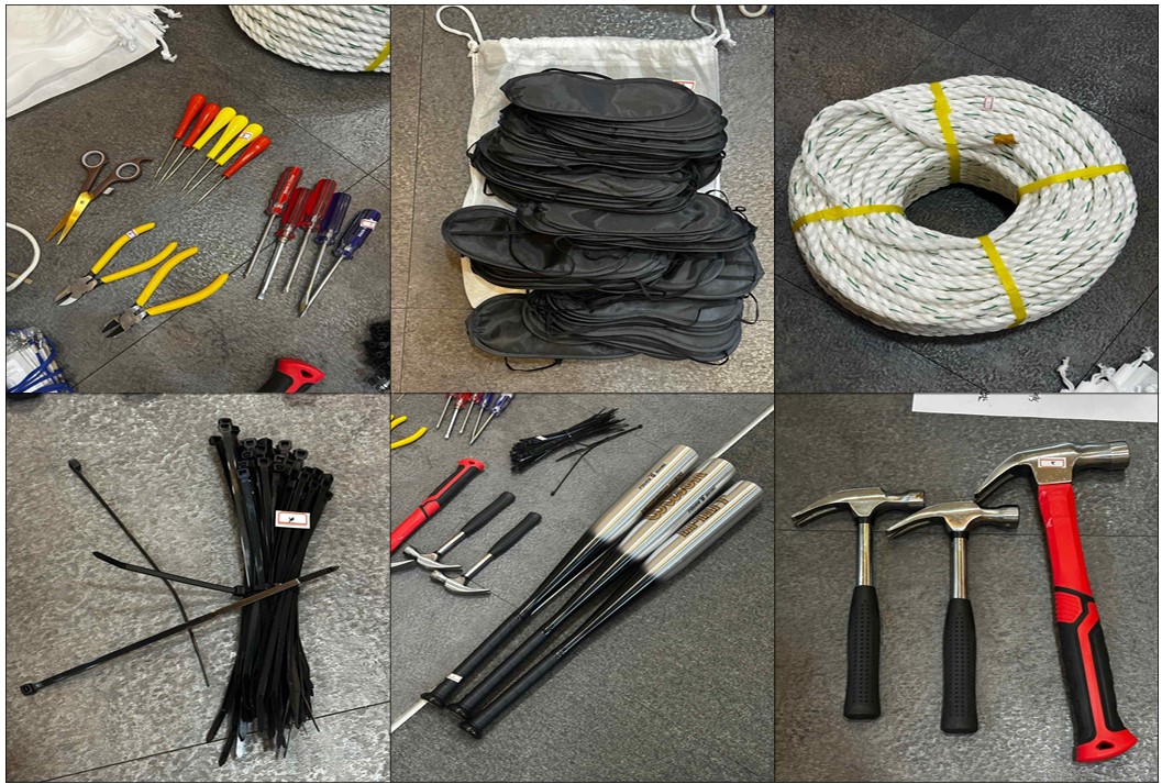[별첨2] 선관위 직원 체포조가 준비한 도구(송곳, 안대, 포승줄, 케이블타이, 야구방망이, 망치 등)./검찰 제공