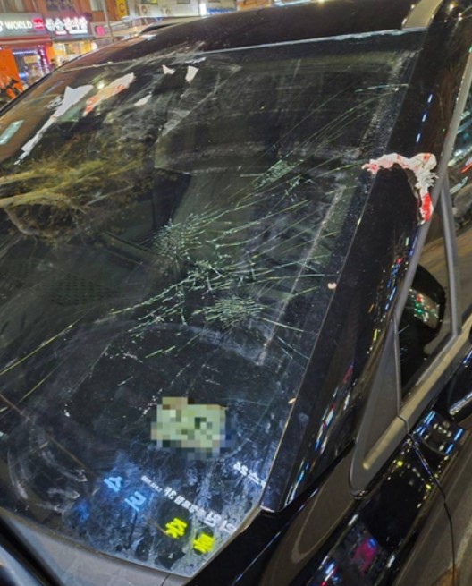 내란 우두머리 혐의로 체포된 윤석열 대통령의 구속 전 피의자심문(영장실질심사)이 종료된 18일 밤 서울 마포구 공덕역 인근에서 고위공직자범죄수사처(공수처) 차량의 앞유리 등 차체가 윤 대통령 지지자들의 항의 시위로 파손돼 있다. 2025.1.18/공수처