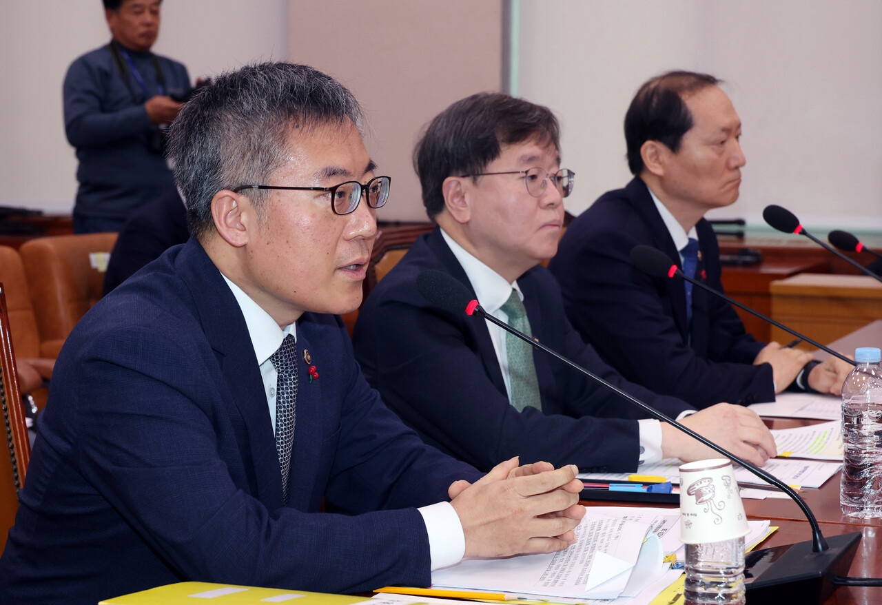 김석우 법무부 장관 직무대행이 20일 서울 여의도 국회에서 열린 제421회 국회(임시회) 법제사법위원회 제2차 전체회의, 서울서부지방법원 소요사태 관련 긴급현안질의에서 의원 질의에 답하고 있다./사진=뉴시스