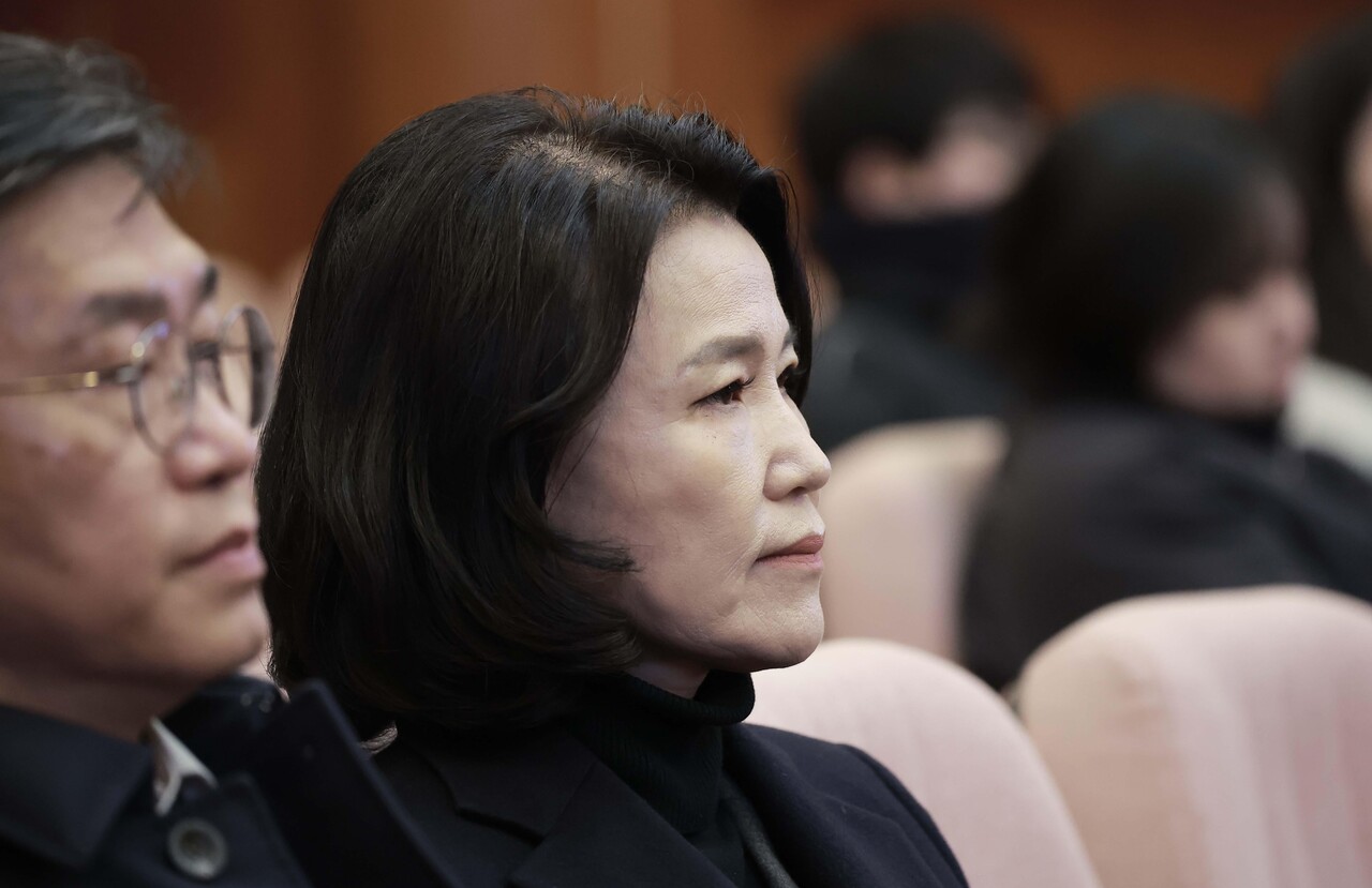 이진숙 방통위원장이 23일 서울 종로구 헌법재판소에서 열린 방통위원장 탄핵심판사건 선고기일에 출석해 있다./사진=뉴시스