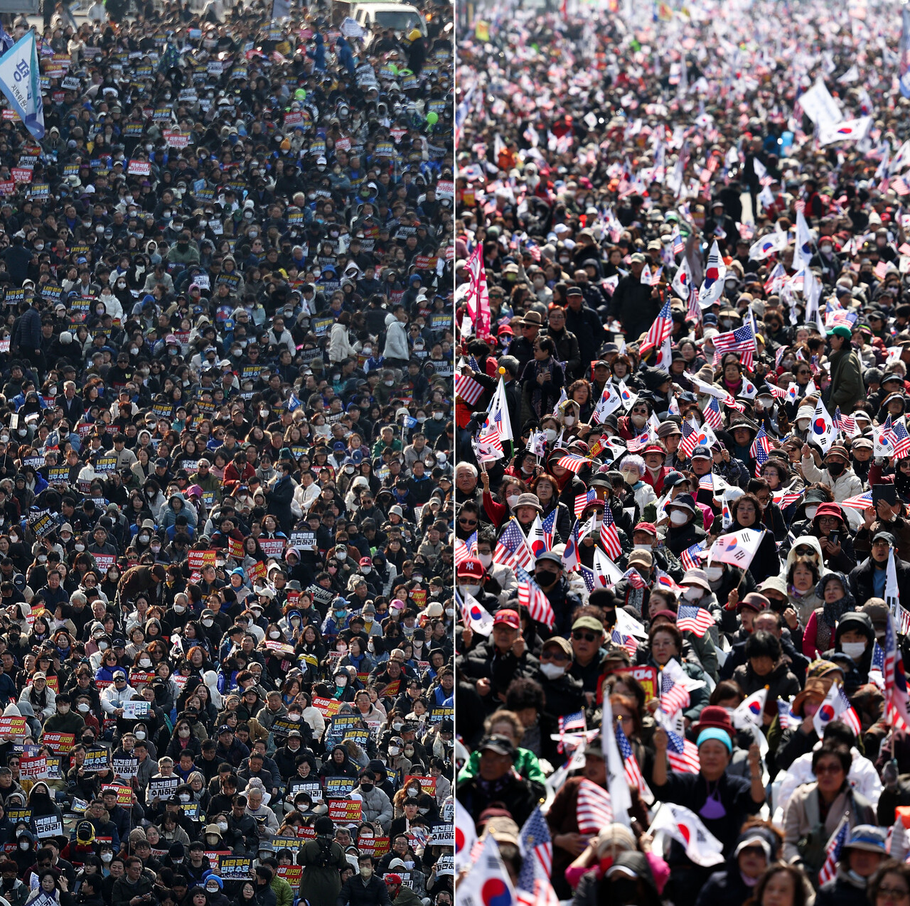 8일 서울 종로구 일대에서 탄핵 찬·반 집회(사진=뉴시스)