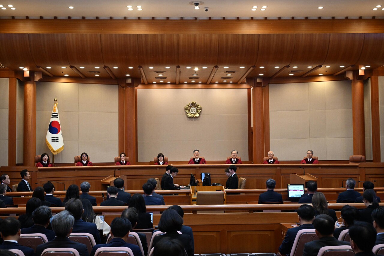 사진공동취재단 = 문형배 헌법재판소장 권한대행 등이 4일 서울 종로구 헌법재판소에서 열린 윤석열 대통령의 탄핵심판 선고기일에 참석해 있다. 2025.04.04./뉴시스