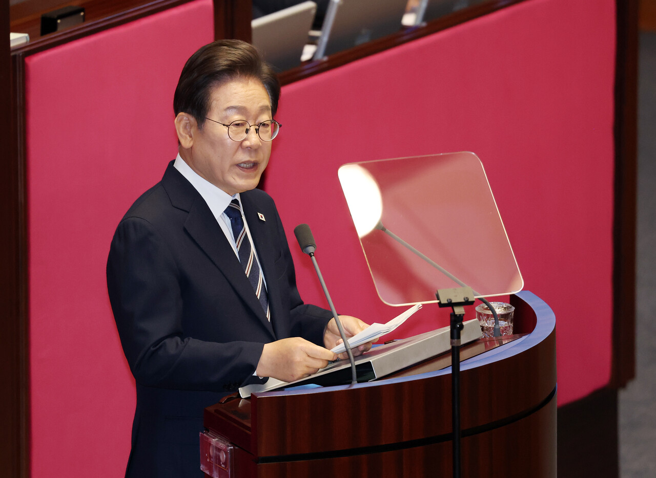 이재명 대통령이 7월26일 서울 여의도 국회에서 열린 본회의에서 추가경정예산안 시정연설을 하고 있다. / 사진=뉴시스