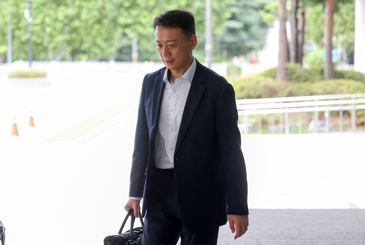 김대경 전 대통령경호처 지원본부장이 6일 서울 서초구 내란 특검팀이 위치한 서울고등검찰청에 참고인 조사를 받기 위해 출석하고 있다. /사진=뉴시스