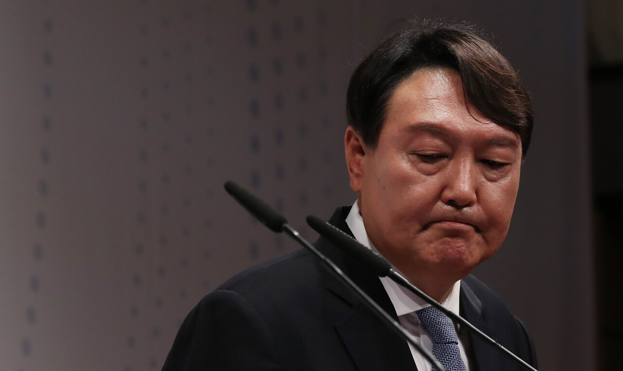 윤석열 전 검찰총장이 서울 서초구 매헌 윤봉길 의사 기념관에서 대선 출마를 선언 한 후 입을 굳게 다물고 있다. 2021.06.29. /자료사진=뉴시스